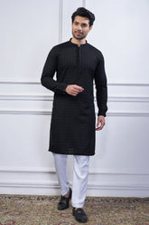 Black Art Silk Embroidered Kurta Pajama